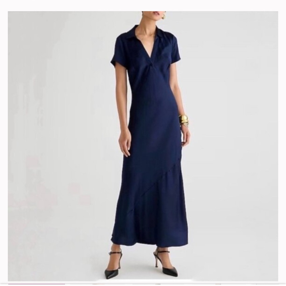 J. Crew Navy Short-Sleeve Maxi Slip Dress